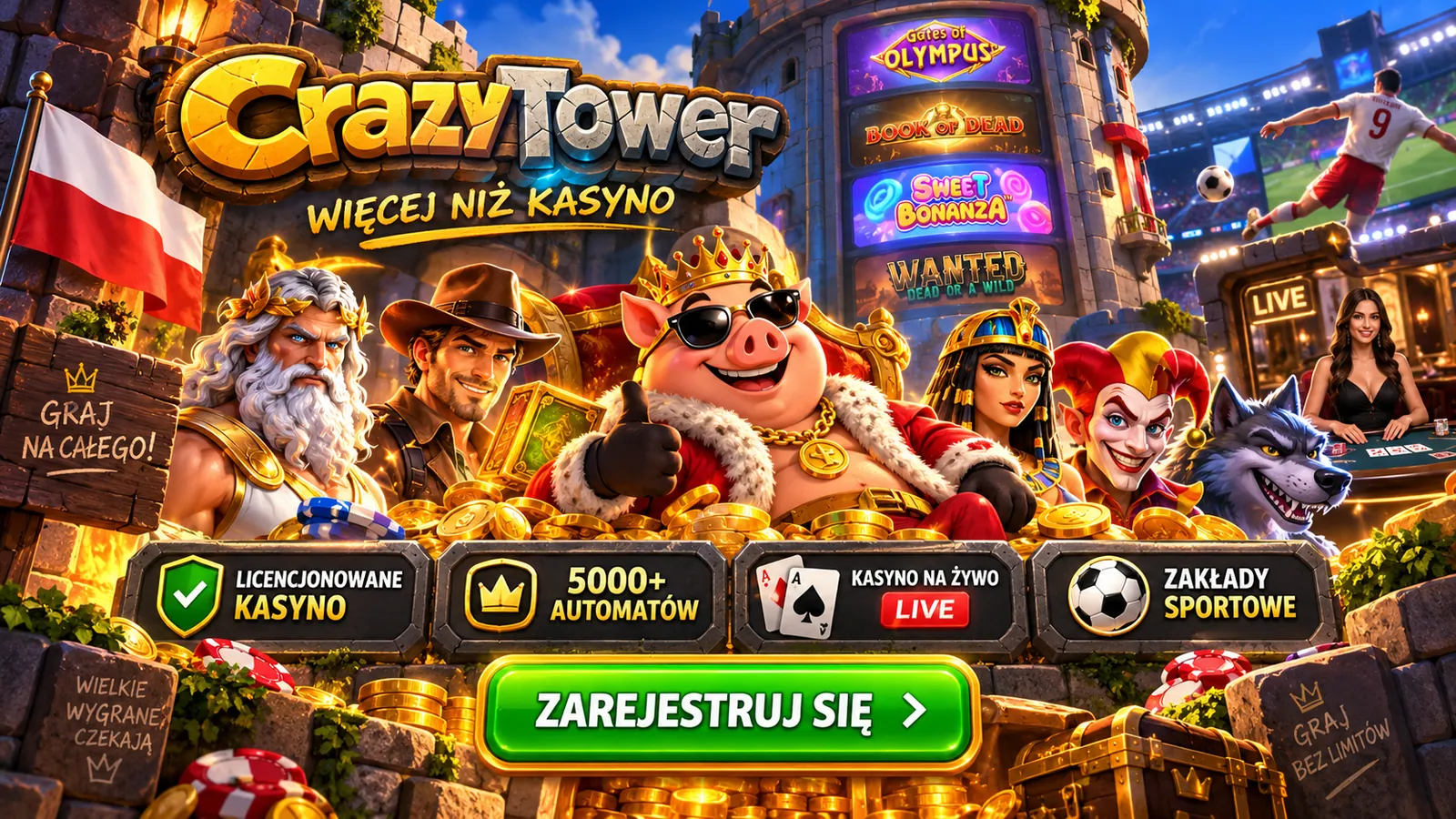 CrazyTower Casino — wieża pełna automatów, kasyna na żywo i zakładów sportowych